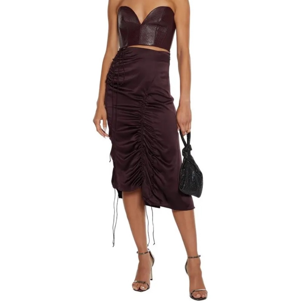 Helmut Lang Black String-Ruched Jersey Midi Skirt
